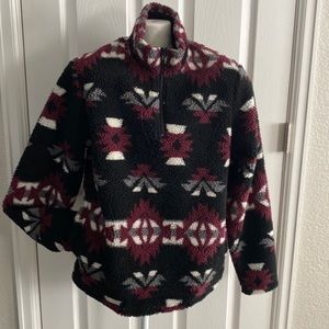 Men’s Wrangler heavy fleece quarter zip pullover. Black/maroon/white